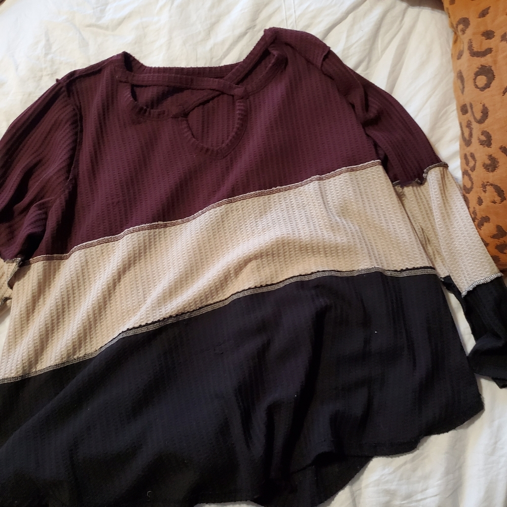 Maurices thermal criss cross front long sleeve shi